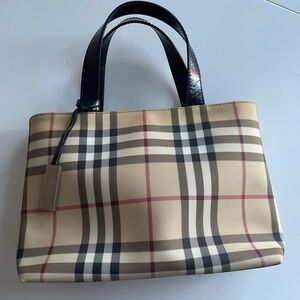 Burberry Checkered Tote with Black Leather Handles